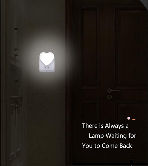 4 PCS Cute Night Lights, Heart Shape Nursery Nightlight with Light Sensors, Auto Dusk to Dawn Sensor, Soft Warm White