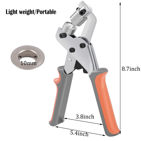 Grommet Tool Kit, 3/8 inch(10mm) Handheld Metal Eyelet Pliers Hole Punch Tool for Leather Tarpaulins Paper Bags PVC with 300Pcs Aluminum Eyelets