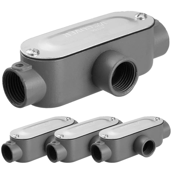 Tandefio 4 Pcs Threaded T Type Conduit Body, Stamped Steel Cover, Die Cast Aluminum Junction Box (1/2 Inch)