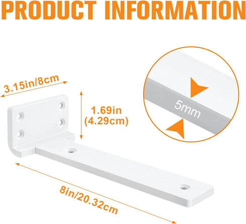 8 inch 6 Pack Floating Shelf Brackets L Brackets for Shelves White Metal Heavy Duty Shelf Bracket for DIY Decorative
