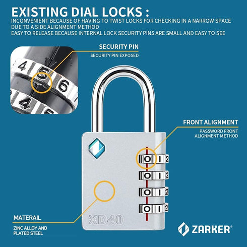 XD40 4 Digit Combination Lock, Padlock for School Gym Locker, Fence, Toolbox, Case Storage (1-Pack, Blue)