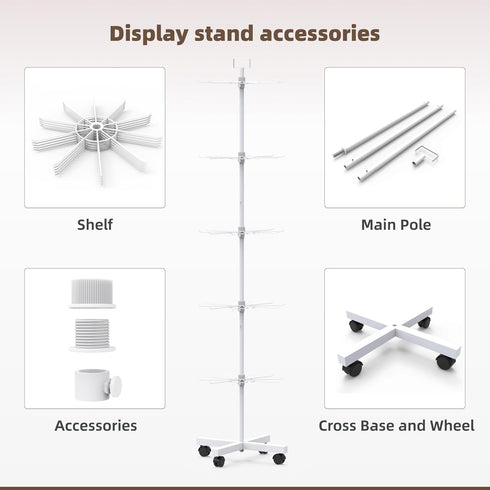 5 Retail Display Racks Tier Spinning Display Stand, Movable Shop Spinner Rack with Hooks, Retail Display Stand