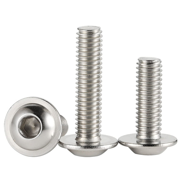 M6 x 16mm Flanged Button Head Socket Cap Screw Bolts, 304 Stainless Steel 18-8, Pack of 25, Bright Finish