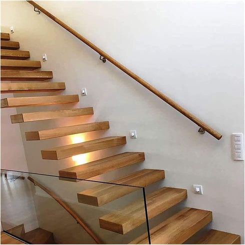 ALDEPO Grab Bars Wooden Handrails - Complete Kit, Corridor Non-Slip Stair Railings Support Rod, Wall Mount Elderly