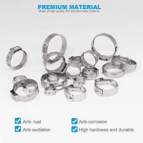 210pcs Single Ear Hose Clamp with Pincers Crimper Tool, 12 Size 6-36.1mm 304 Stainless Steel Assortment Kit