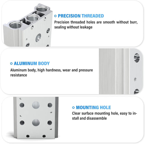 TAILONZ PNEUMATIC 100M 3-Position Manifold 4V110-06 with 1/8 Inch Solenoid Valve Base and Accessories