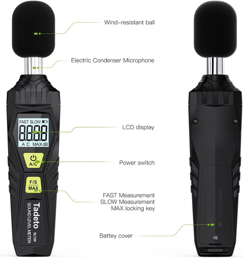 30dB 130dB Decibel Meter, Tadeto Digital Sound Level Meter Portable SPL Meter to MAX Data Hold with LCD Display