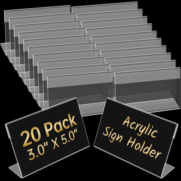 Ayuanb 20 Pcs Acrylic Sign Holder 3x5 Inch, Horizontal Clear Sign Holders, L-Shape