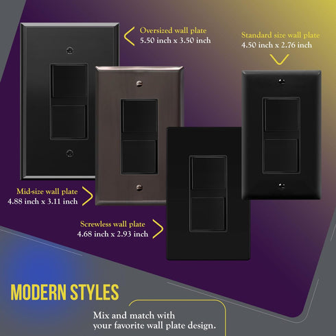 ENERLITES Double Paddle Rocker Decorator Switch, Gloss Finish, Ground Terminal, 15A 120-277VAC, Black