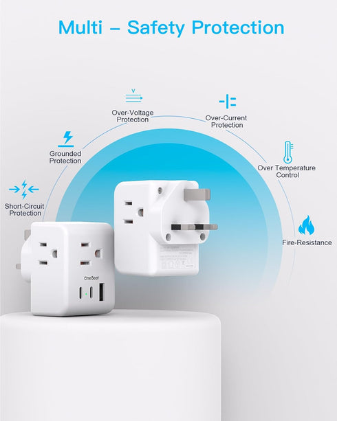 US to UK Ireland Travel Plug Adapter, Type G Power Plug with 3 Outlets and 3 USB Ports for USA to England, Scotland