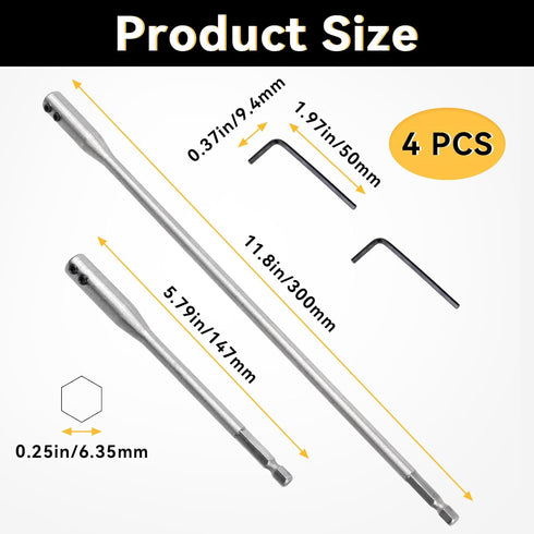 NEATABY 4 1/4 Set, 6 12 Inches 2-Piece Set Pieces Drill Bit Extension High Carbon Steel, and Spade Drill Bit Extension