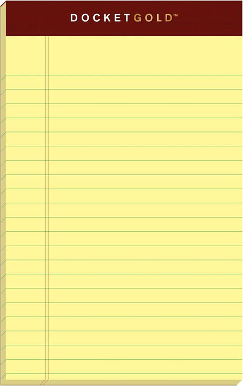 TOPS Docket Gold Writing Pads, Jr. Legal Rule, 5" x 8", Canary Paper, 50 Sheets, 12 Pack (63900)