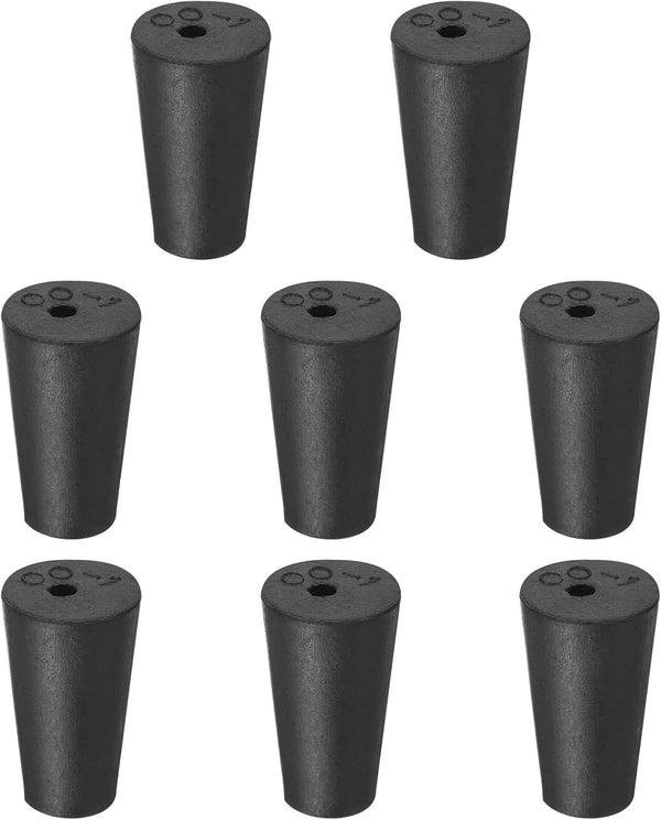 MECCANIXITY Black Rubber Tapered Plug 10mm to 15mm Solid Test Tubes Bungs Stopper with Hole, 8 Pieces for Lab Home