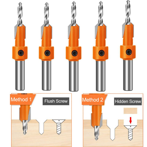 ASNOMY 10Pcs Wood Countersink Drill Bit Set, 5Pcs Countersink Bits with Extra Pilot Drill Bits for Woodworking