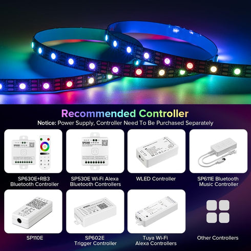 WS2812B 3.3FT/1M 60LEDs/m Programmable 5050SMD IP30 DC5V SEZO LED Strip Light Individually Addressable Digital RGB