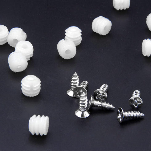 MingQiEven 200 Pack Plastic Hinge Dowel Inserts with Screws, White Dowels Door Hinge for Cabinet Door Drawer Bedside