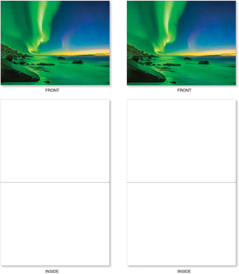 The Best Card Company 20 Landscape Nature Note Cards Blank (4 x 5.12 Inch) - 10 Designs, 2 Each - Aurora Borealis