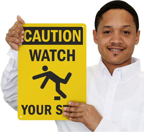 SmartSign-S-4431-AL-14 "Caution - Watch Your Step" Sign | Aluminum 10" x 14", Black on Yellow