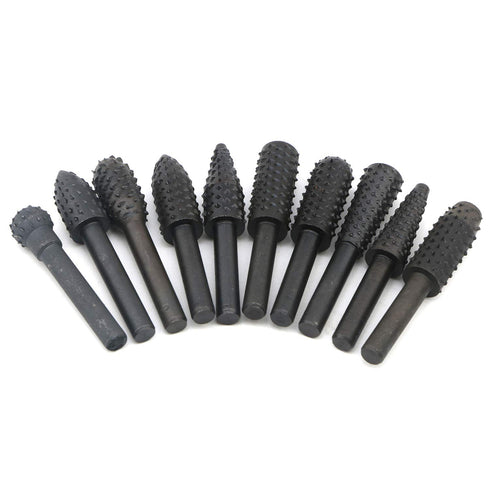 10pcs Rotary Rasp Set, 6.3mm(1/4 Inch) Shank, Woodworking Twist Drill Bits, Electrical Tools, Grinding Head