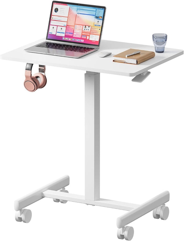 BPHEZJ Mobile Standing Desk with Wheels, Pneumatic Height Adjustable Rolling Computer Workstation with