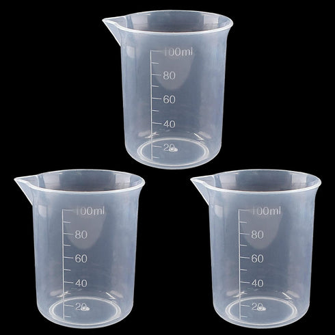 100ml/3.4oz Plastic Graduated Beaker (3 Pack), Transparent PP Measuring Cup Mixing Cup for Kitchen Lab