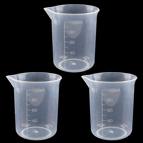 100ml/3.4oz Plastic Graduated Beaker (3 Pack), Transparent PP Measuring Cup Mixing Cup for Kitchen Lab