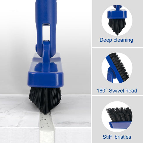 CELOX Stiff Bristle Long Handle Tile Scrubbing Brush (Blue) for Deep Cleaning