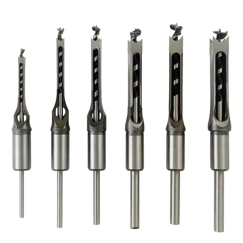 6pcs Square Hole Mortise Chisel Drill Bit Tools, 5/8" 9/16" 1/2" 3/8" 5/16" 1/4" for Precise Woodworking Applications