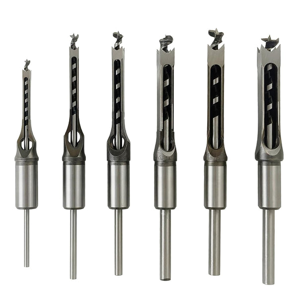 6pcs Square Hole Mortise Chisel Drill Bit Tools, 5/8" 9/16" 1/2" 3/8" 5/16" 1/4" for Precise Woodworking Applications