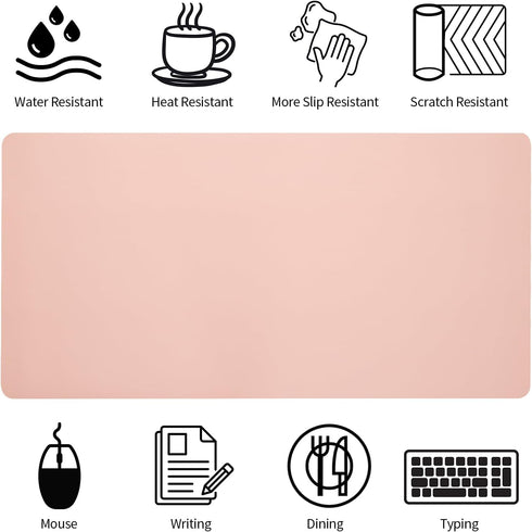 Blossoms Pink Desk Mat, Large Waterproof Non-Slip Leather Desk Pad for Keyboard and Mouse, 31.5×15.7 Inches