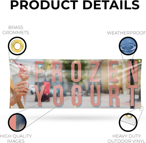 Frozen 24 Inch 72 Inch 13 oz Grommets Yogurt Banner Sign x | Vinyl with Metal | Heavy-Duty Single-Sided Outdoor Durable