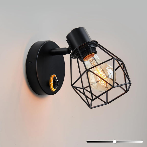 Lightess Black Wall Sconce with Dimmer ON Off Switch, Adjustable Head Vintage