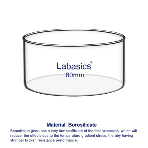 Crystallizing Dish, No Spout Flat Bottom High Borosilicate Glass for Crystallization, 80 mm, 100 ml