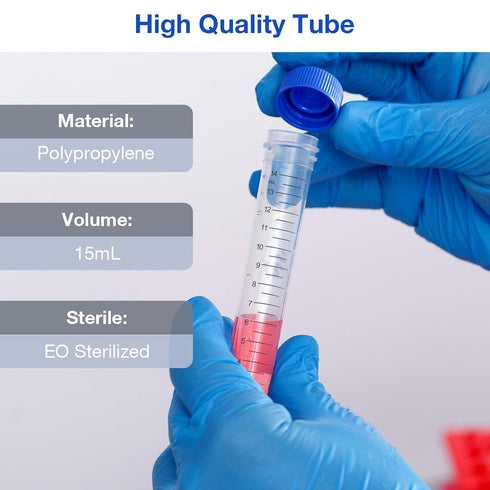 SimPure Centrifuge Tubes 15mL, Sterile 50 PCS, Polypropylene, Leak-Proof Screw Caps, Non-pyrogenic