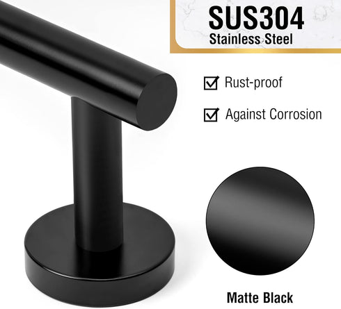 HITSLAM Matte Black 19.8 Inch Towel Bar for Bathroom, Wall Mounted Stainless Steel Rack