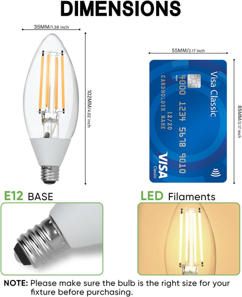 Bulbs 5W 40W, B11 Bulb, 3000K Bulbs E12 6 Pack Dusk to Dawn Light Outdoor: Equivalent Candelabra Light Warm White