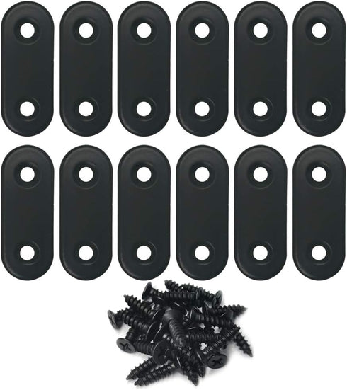 Straight Flat Brace 16 x 40 mm, Stainless Steel Black Corner Braces with Screws - 12 Pack