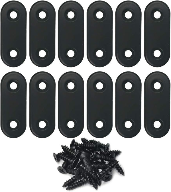 Straight Flat Brace 16 x 40 mm, Stainless Steel Black Corner Braces with Screws - 12 Pack