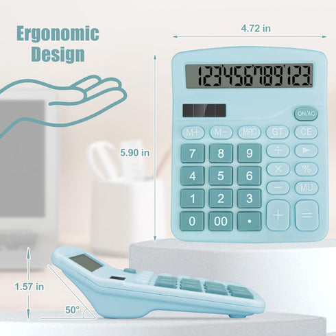 Desktop Calculator, Light Blue, Big Buttons, 12-Digits Large LCD Display for Office