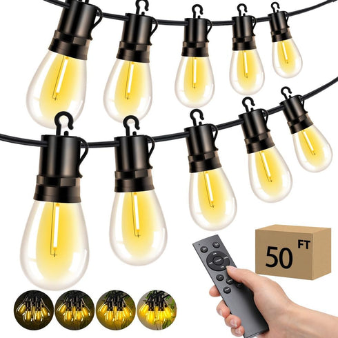 Outdoor Patio String Lights: S14 Shatterproof Bulb Outside Waterproof Light - 50Ft