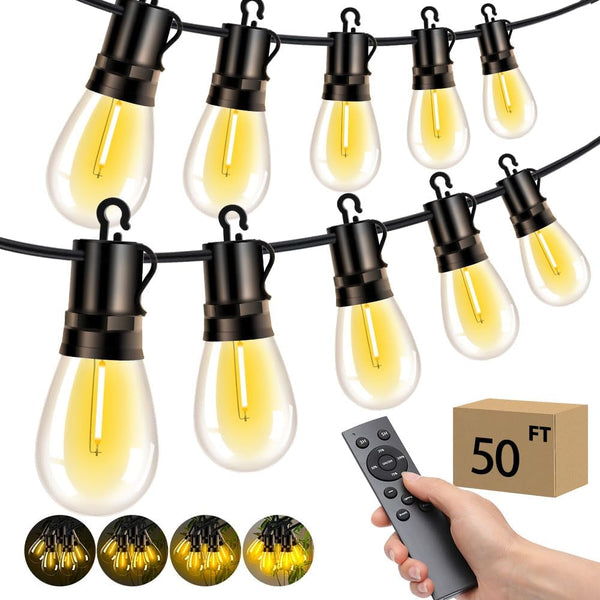 Outdoor Patio String Lights: S14 Shatterproof Bulb Outside Waterproof Light - 50Ft