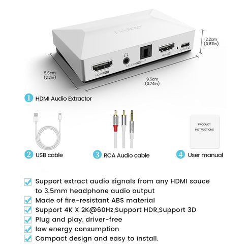 4K60 3.5mm PS5, Set-top MOSWAG HDMI Audio Extractor, HDMI to Optical AUX Audio Adapter Splitter Converter, White