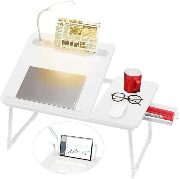 CloudTrip Plus XL Adjustable Laptop Desk with Light, USB Port, iPad Holder, Drawer