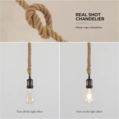 E26 Industrial Hemp Rope Chandelier;Single Head Farmhouse Pendant Lights Base Ceiling Lamp;Retro Pendant Lamp Cord- DIY