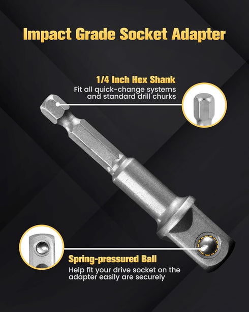 BOEN Impact Grade Socket Adapter Set, 3-PCS Drill Bit Adapter with 1/4", 3/8", 1/2" Sizes for Cordless Drill