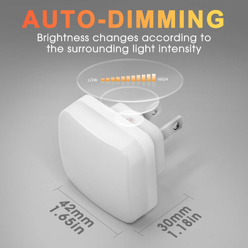 0.3W 2 Pack Amber Night Lights Plug into Wall, Nightlights With Light Sensor Dusk to Dawn, Square Plug in Night Light