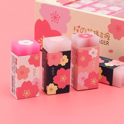 Cauaoa 3 Pcs Pink Lovely Cherry Blossoms Rubber Erasers Sakura Petal Sketch Painting Pencil Correction Tool School