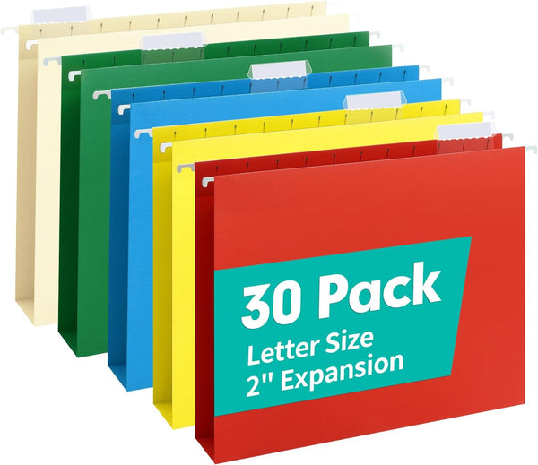 HERKKA Extra Capacity Hanging File Folders, 30 Pack, Reinforced Letter Size with Heavy Duty 2 Inch Expansion
