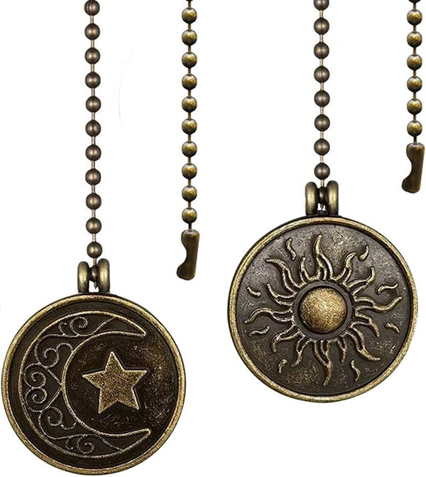 Ceiling Fan Pull Chain Sun Moon Pattern,2 Pcs 12 Inch Beaded Ball