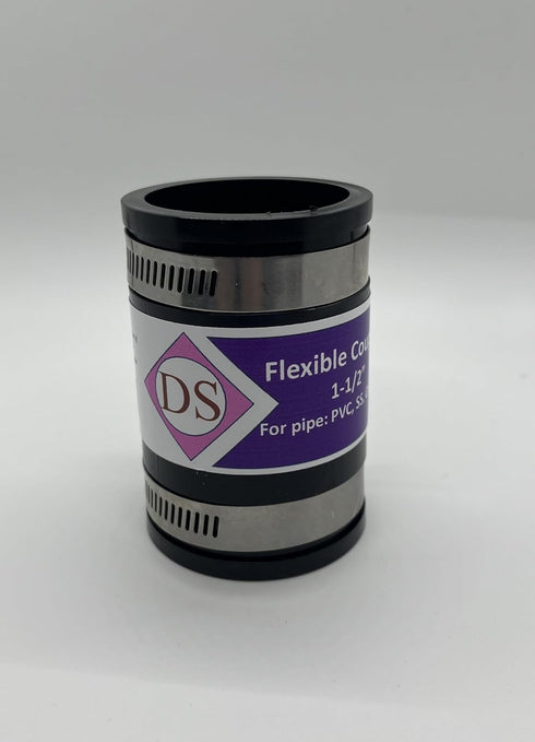 Flexible PVC Coupling with Stainless Steel Clamps, 1-1/2", Black